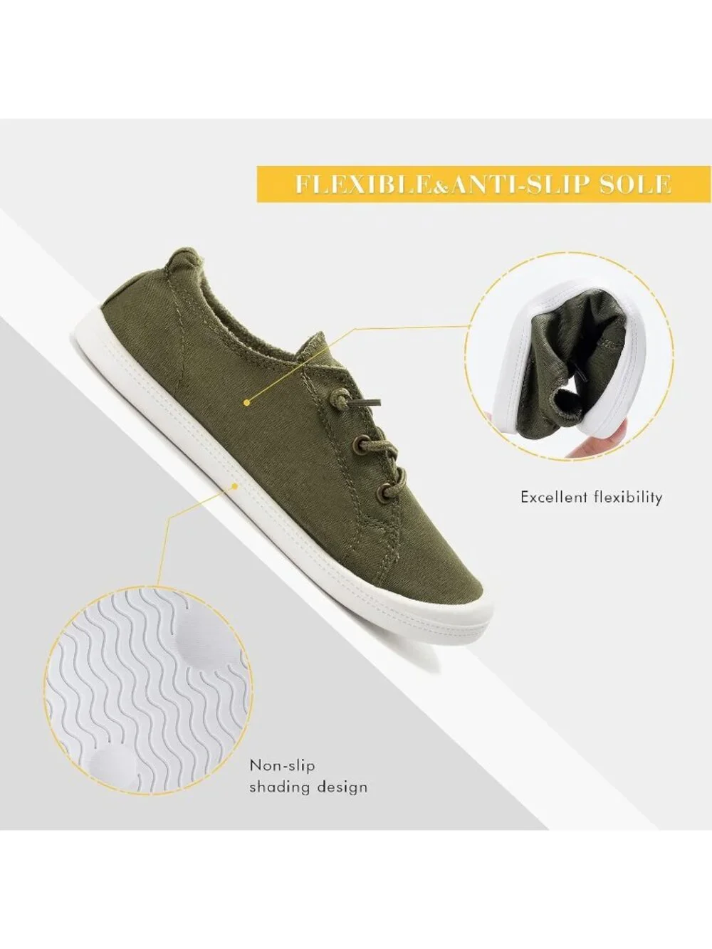 Women's Army Green Comfortable Lace-Up Flat Breathable Walking Casual Sneakers